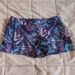 Reel Legends Women's Athletic Shorts - Blue and Purple Floral
